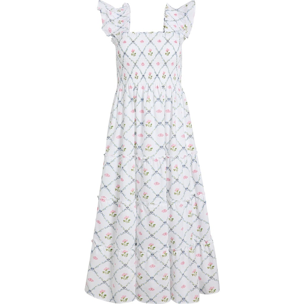 Hill House Home Ellie Butterfly Trellis Print Nap Dress in White, Size M